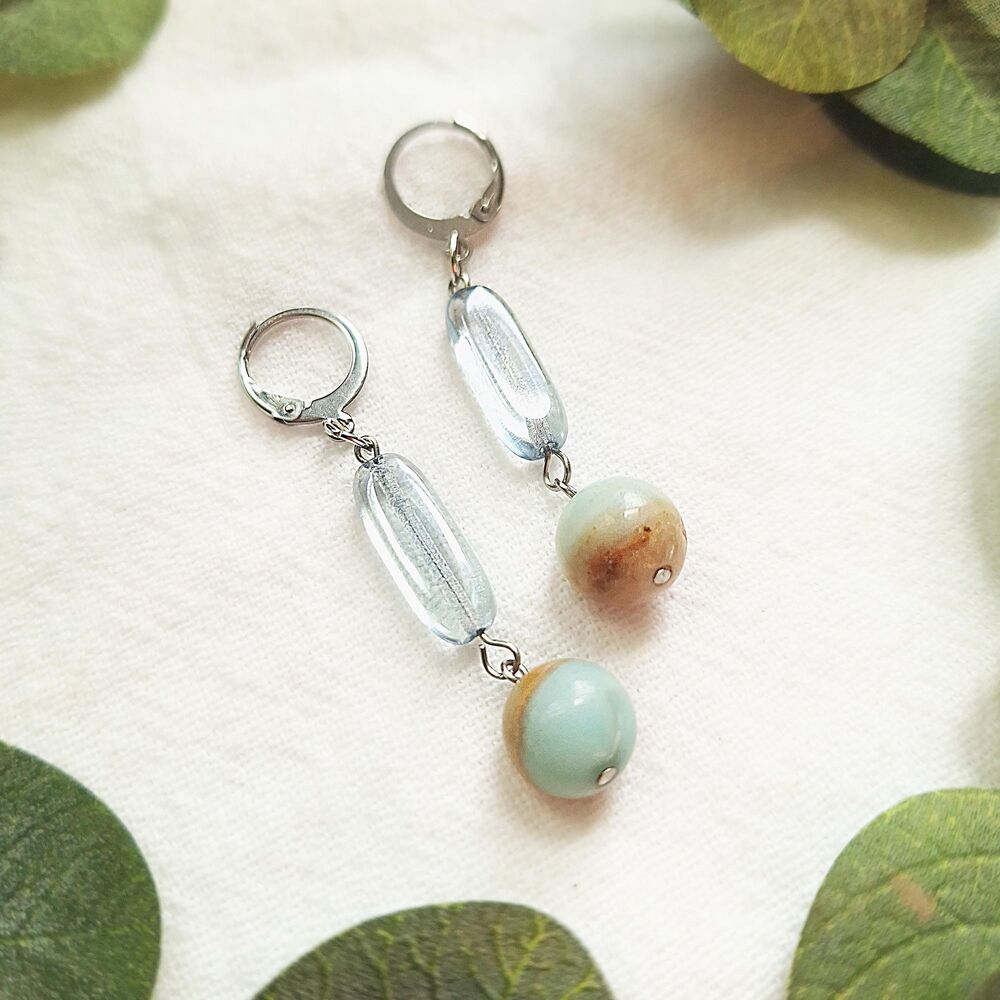 Amazonite Stone Earrings, Boho Coastal Earrings, Soft Girl Minimalist Earrings